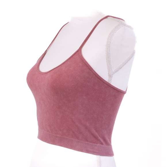 BKE Essentials Light Red Spaghetti Strap Fitted Crop Top, Size XS/S - Picture 2 of 10